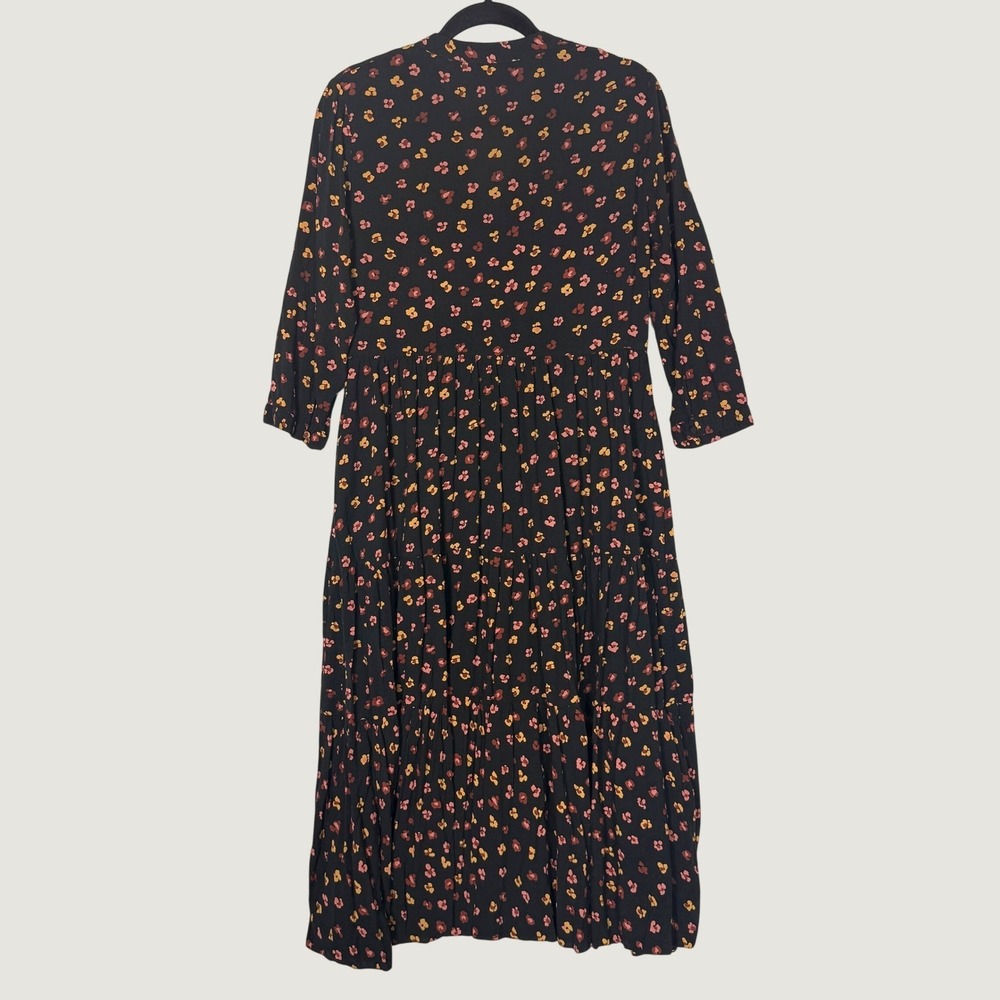 Madewell Womens Black Floral Tiered Midi Dress Long Sleeve Button Front Size M - Picture 3 of 8
